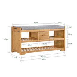 Sobuy Fsr75-N, Bamboo 2 Tiers Shoe Rack Hallway Storage Bench With Seat Cushion, W90Xd34Xh45 - thumbnail 3