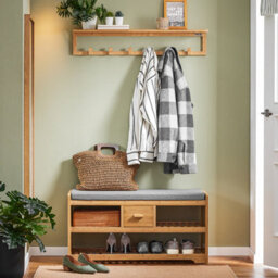 Sobuy Fsr75-N, Bamboo 2 Tiers Shoe Rack Hallway Storage Bench With Seat Cushion, W90Xd34Xh45 - thumbnail 2