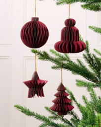 Werchristmas Set Of 12 Burgundy Paper Christmas Decorations, 15 Cm - thumbnail 2