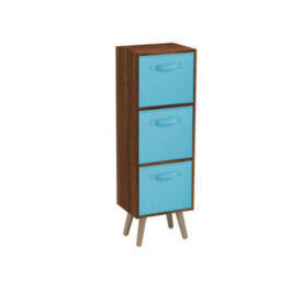 Urbn-Living Urbnliving 80Cm Height 3 Tier Teak Wooden Storage Bookcase Scandinavian Style Pine Legs With Sky Blue Inserts - thumbnail 2