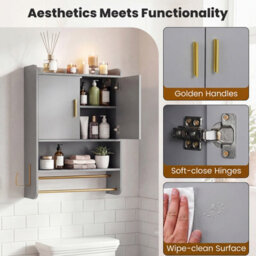 Gainoom Bathroom Wall Cabinet Grey Wall Mounted Medicine Cabinet Over The Toilet Storage Organizer - thumbnail 7