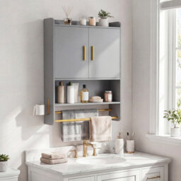 Gainoom Bathroom Wall Cabinet Grey Wall Mounted Medicine Cabinet Over The Toilet Storage Organizer - thumbnail 3