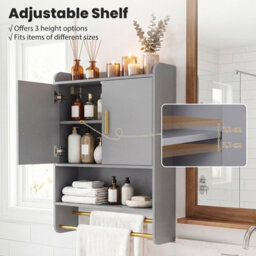 Gainoom Bathroom Wall Cabinet Grey Wall Mounted Medicine Cabinet Over The Toilet Storage Organizer - thumbnail 9