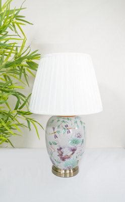 Downton Interiors Pink Koi Fish Oriental Ceramic Table Lamp With Pleated Shade - image 1