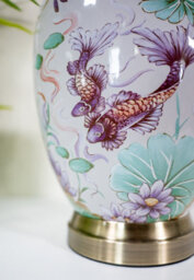 Downton Interiors Pink Koi Fish Oriental Ceramic Table Lamp With Pleated Shade - thumbnail 4