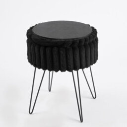 OHS Faux Fur Stool Hairpin Ribbed Fleece Round Vanity Seat Cushioned, Black - thumbnail 5