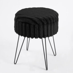 OHS Faux Fur Stool Hairpin Ribbed Fleece Round Vanity Seat Cushioned, Black - thumbnail 4