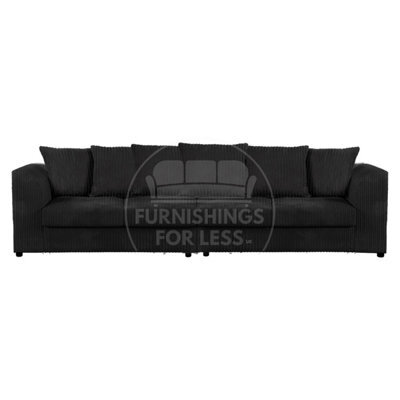 Furnishings For Less UK Luxor Long Fabric Jumbo Cord 4 Seater Sofa - Scatter Back Black - image 1