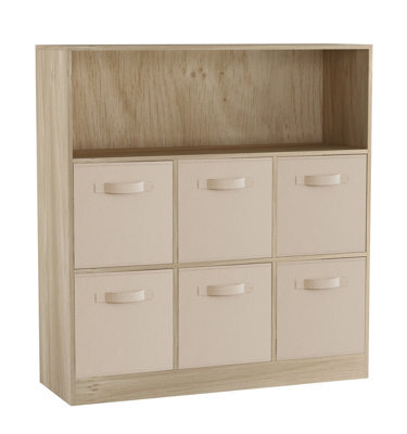 Urbn-Living Oak, Beige - Wide 7-Cube Bookcase With Drawers - image 1
