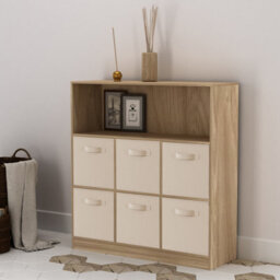 Urbn-Living Oak, Beige - Wide 7-Cube Bookcase With Drawers - thumbnail 3