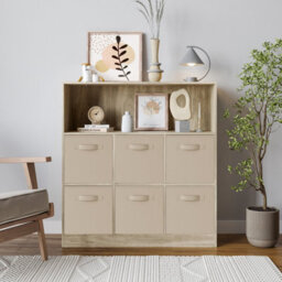 Urbn-Living Oak, Beige - Wide 7-Cube Bookcase With Drawers - thumbnail 2