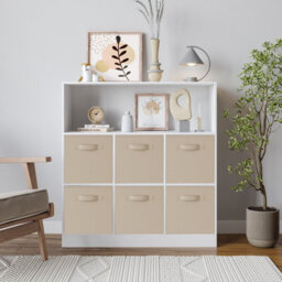 Urbn-Living Oak, Beige - Wide 7-Cube Bookcase With Drawers - thumbnail 6