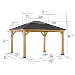 Sunjoy Outdoor Cedar Wood Gazebo Bruri - 393Cm X 335Cm, Anthracite - thumbnail 4