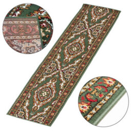 Bravich Hard Wearing Hessian Backed Stair Runner Kitchen Mat - Texas Green Traditional Medallion - 60X600Cm (2'x20') - thumbnail 7