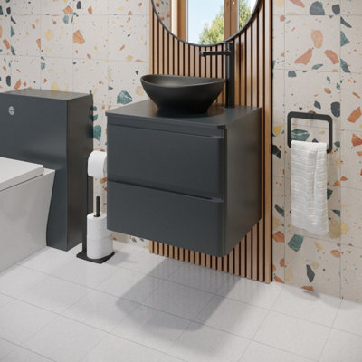 Affine 600mm Bathroom Countertop Vanity Unit Oval Basin Wall Hung Soft Close Anthracite