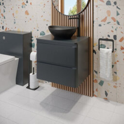 Affine 600mm Bathroom Countertop Vanity Unit Oval Basin Wall Hung Soft Close Anthracite - thumbnail 1
