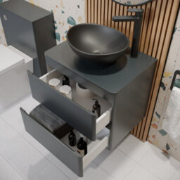 Affine 600mm Bathroom Countertop Vanity Unit Oval Basin Wall Hung Soft Close Anthracite - thumbnail 3