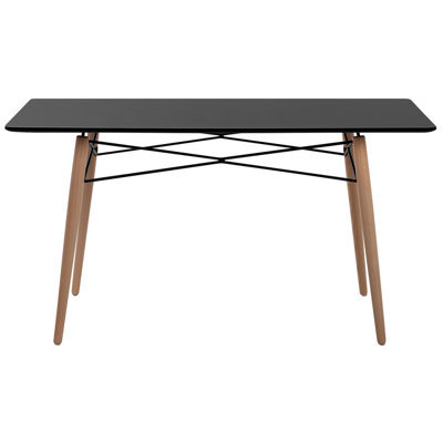 Beliani Dining Table 140 X 80 Cm - Black Mdf Top With Beechwood Legs, Modern Light Wood Finish - image 1