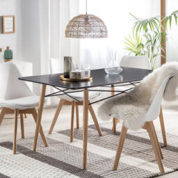 Beliani Dining Table 140 X 80 Cm - Black Mdf Top With Beechwood Legs, Modern Light Wood Finish - thumbnail 2