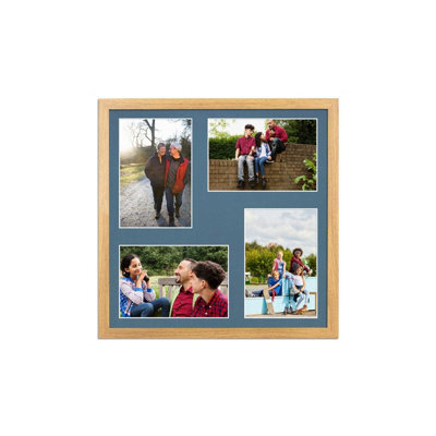 AK Frames 12X12 Oak Sleek Multi Photo Frame With Pompadour Mount - Holds 4 Apertures (4X) 6X4 Photos - image 1