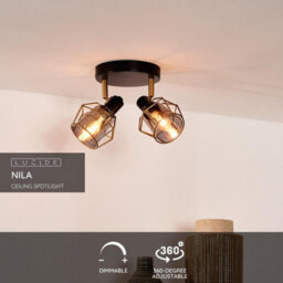 Lucide Nila Vintage Twin Ceiling Spotlight - 2Xe14 - Black - thumbnail 3