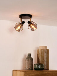Lucide Nila Vintage Twin Ceiling Spotlight - 2Xe14 - Black - thumbnail 4
