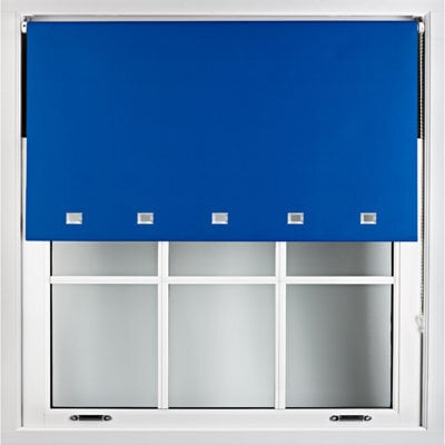 Furnished Blackout Roller Blinds With Square Eyelets And Metal Fittings- Blue Trimmable (W)185Cm (L)210Cm