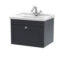 Balterley Swynnerton Traditional 1 Drawer Wall Hung Vanity Unit With Basin, Dark Grey, 600mm - thumbnail 1