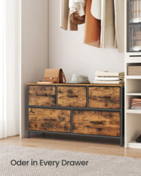 LEDREM Chest Of Drawers, 5 Storage Drawers Bedroom, Storage Unit, Steel, Mdf, Non-Woven Fabric, For Bedroom, Closet, Hallway - thumbnail 1