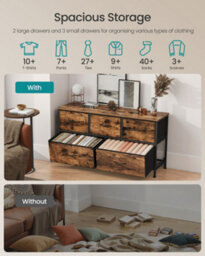 LEDREM Chest Of Drawers, 5 Storage Drawers Bedroom, Storage Unit, Steel, Mdf, Non-Woven Fabric, For Bedroom, Closet, Hallway - thumbnail 3