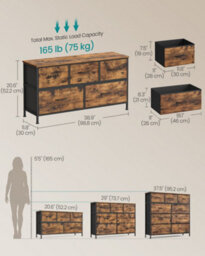 LEDREM Chest Of Drawers, 5 Storage Drawers Bedroom, Storage Unit, Steel, Mdf, Non-Woven Fabric, For Bedroom, Closet, Hallway - thumbnail 5