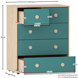 Lassic Junior Vida Neptune Blue & Oak 4 Piece Bedroom Furniture Set - Desk, Bedside Table, Drawer Chest, Wardrobe - thumbnail 5