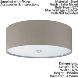 Stylish Low Ceiling Light With Two Matching Wall Sconces In Taupe Fabric - thumbnail 2