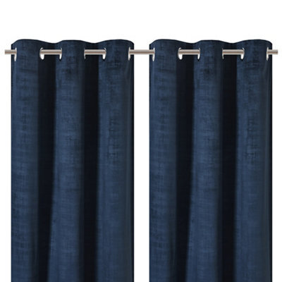 GoodHome Ruvor Navy Plain Woven Lined Eyelet Curtain (W)228Cm (L)228Cm, Pair - image 1