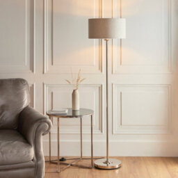 Loops Elegant 1500mm Tall Brushed Chrome Floor Lamp With Natural Linen Shade - thumbnail 2