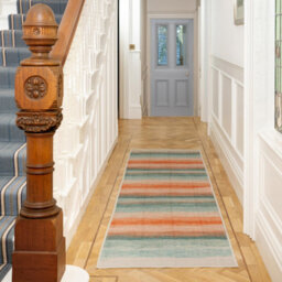Loomed Striped Abstract Cotton Chenille Rug Blue Beige Terracotta Machine Washable 80Cm X 300Cm - thumbnail 2