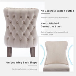HomeTouch Set Of 6 Lux Velvet Tufted Dining Chairs, Wing Back Kitchen Chairs With Oak Wood Legs, Office Bedroom Chairs - thumbnail 8
