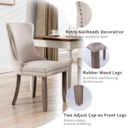 HomeTouch Set Of 6 Lux Velvet Tufted Dining Chairs, Wing Back Kitchen Chairs With Oak Wood Legs, Office Bedroom Chairs - thumbnail 6