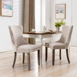 HomeTouch Set Of 6 Lux Velvet Tufted Dining Chairs, Wing Back Kitchen Chairs With Oak Wood Legs, Office Bedroom Chairs - thumbnail 4