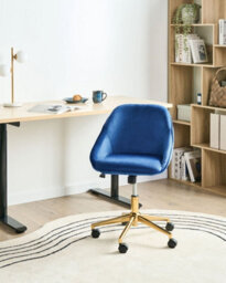 Beliani Desk Chair Bardsdale Velvet Navy Blue - thumbnail 2