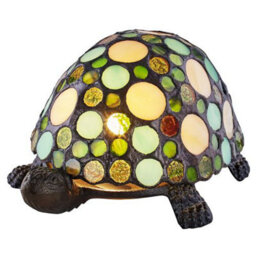 Happy Homewares Handmade Green And Amber Pebble Glass Tortoise Tiffany Lamp With Bronze Base - thumbnail 4