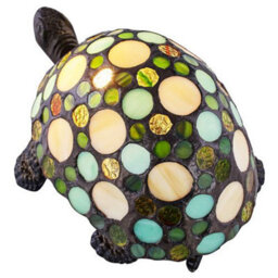 Happy Homewares Handmade Green And Amber Pebble Glass Tortoise Tiffany Lamp With Bronze Base - thumbnail 2