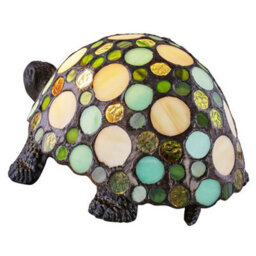 Happy Homewares Handmade Green And Amber Pebble Glass Tortoise Tiffany Lamp With Bronze Base - thumbnail 3