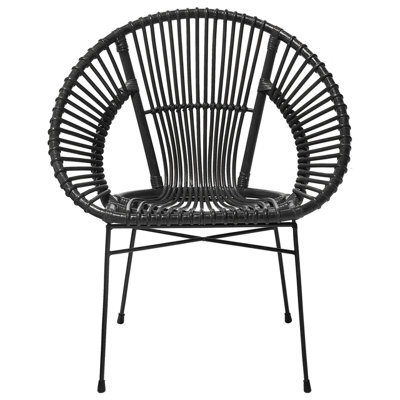 Beliani Acapulco Home Rattan Armchair Black Wicker With Metal Legs - Lightweight Round Dining Chair, W70 X D48 X H80Cm - image 1