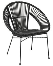 Beliani Acapulco Home Rattan Armchair Black Wicker With Metal Legs - Lightweight Round Dining Chair, W70 X D48 X H80Cm - thumbnail 3