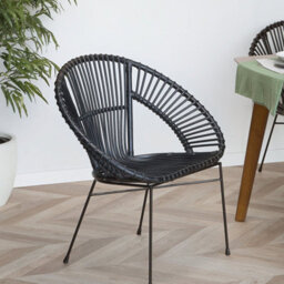 Beliani Acapulco Home Rattan Armchair Black Wicker With Metal Legs - Lightweight Round Dining Chair, W70 X D48 X H80Cm - thumbnail 2