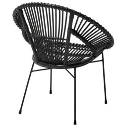 Beliani Acapulco Home Rattan Armchair Black Wicker With Metal Legs - Lightweight Round Dining Chair, W70 X D48 X H80Cm - thumbnail 4