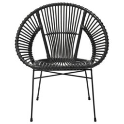 Beliani Acapulco Home Rattan Armchair Black Wicker With Metal Legs - Lightweight Round Dining Chair, W70 X D48 X H80Cm - thumbnail 1