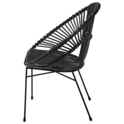 Beliani Acapulco Home Rattan Armchair Black Wicker With Metal Legs - Lightweight Round Dining Chair, W70 X D48 X H80Cm - thumbnail 5