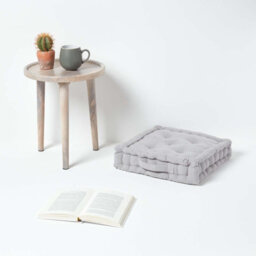 Homescapes Silver Grey Rajput Ribbed Cotton Floor Cushion - thumbnail 2